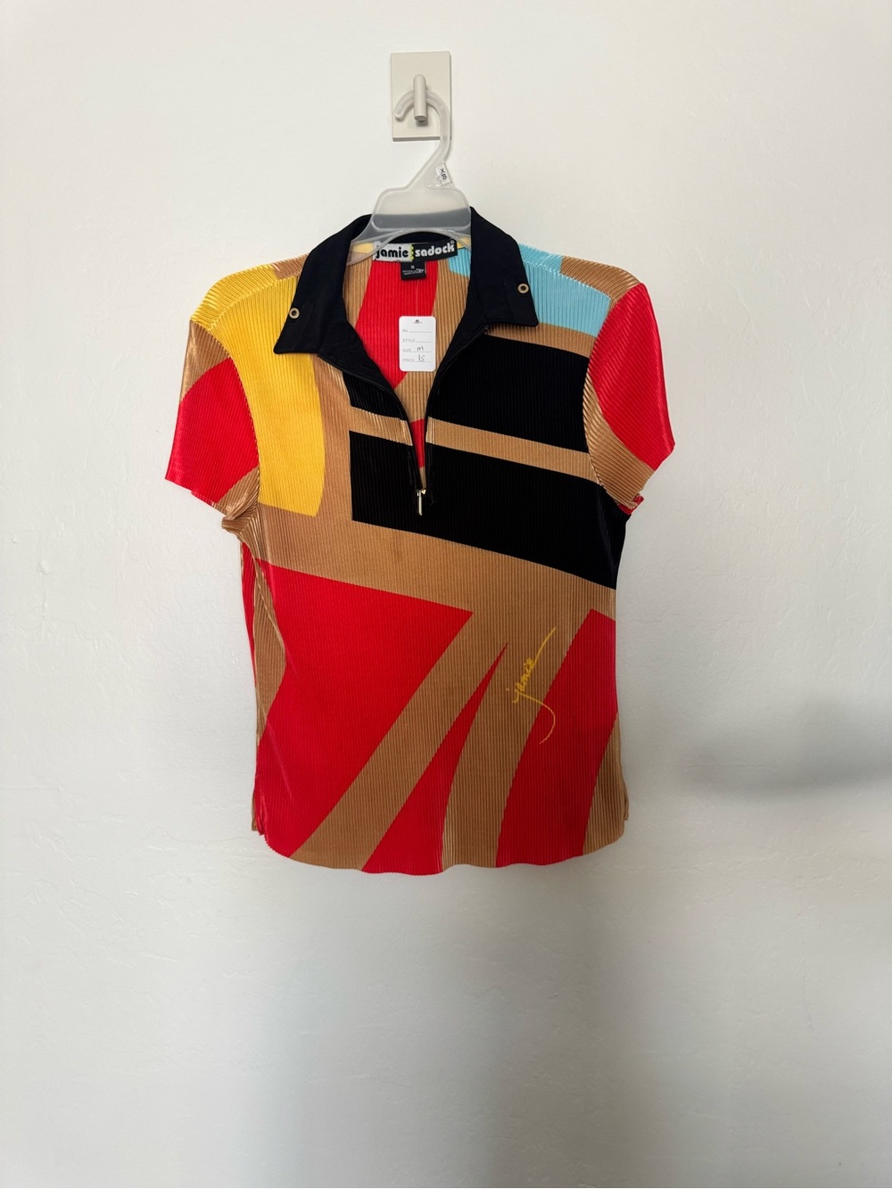 jamie sadock Multicolor Short Sleeve Zip Polo - Red/Tan/Black/Yellow/Blue